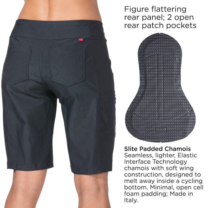 Terry Bike Shorts Women Padded 10.75" Long Fixie Bike Shorts for Women Cycling, Relaxed Fit MTB Mountain Bike Shorts - Black Pepper, Large - Image 2